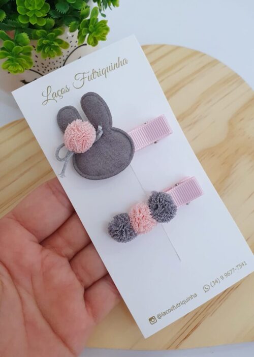 Hair Clips Coelhinho Cinza